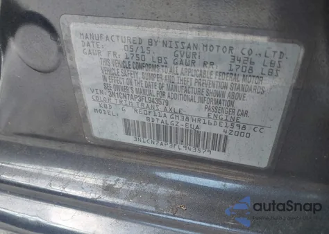 2015 Nissan Versa 1.6 Sl z USA, uszkodzony, nr VIN 3N1CN7AP3FL943579